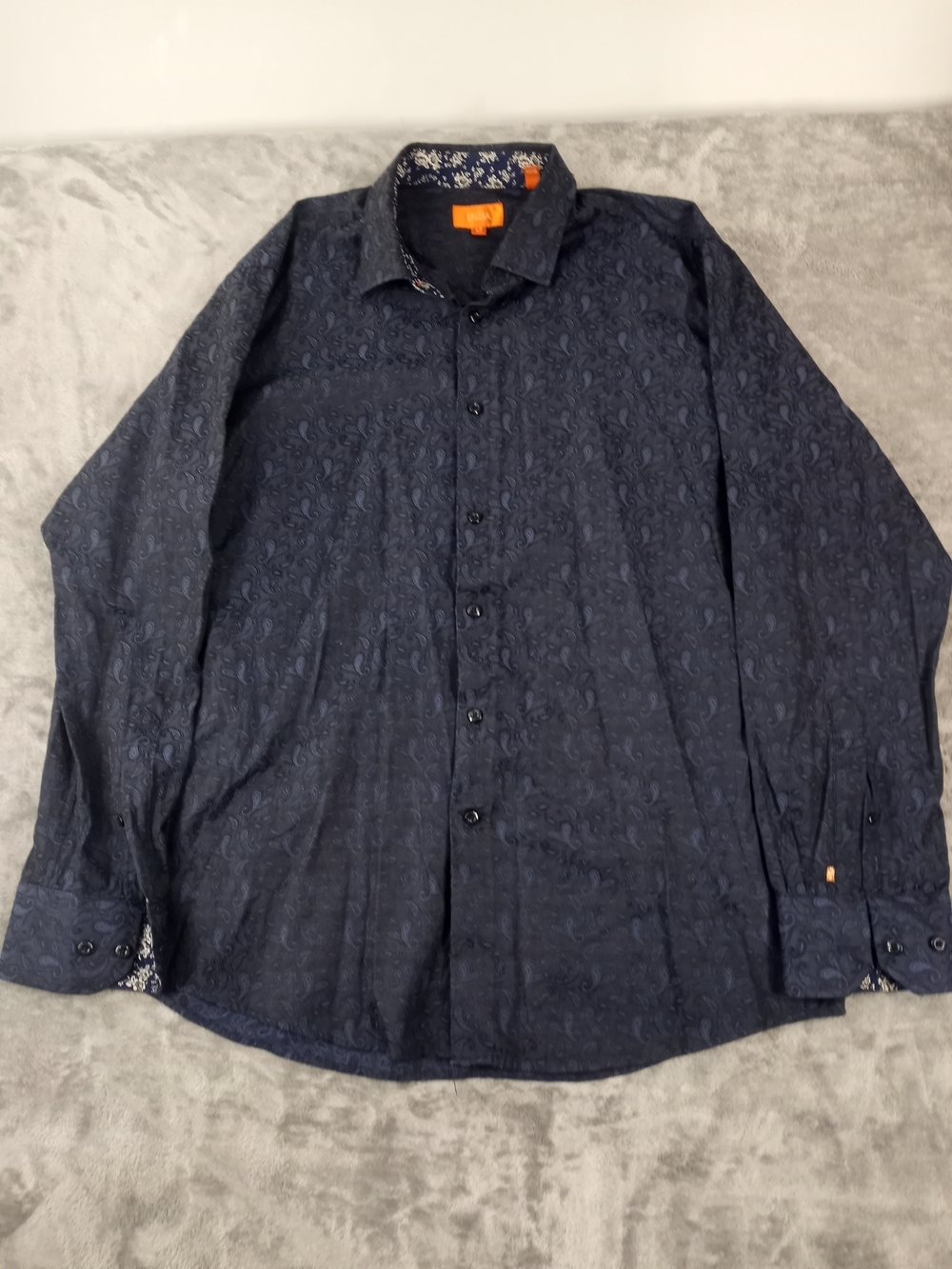 Tallia Men's Dark Navy Paisley Button-Up Shirt Size Large
